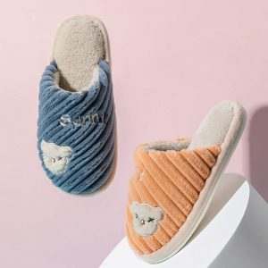 Cute Bear Letters Plush Slippers - Modakawa Modakawa