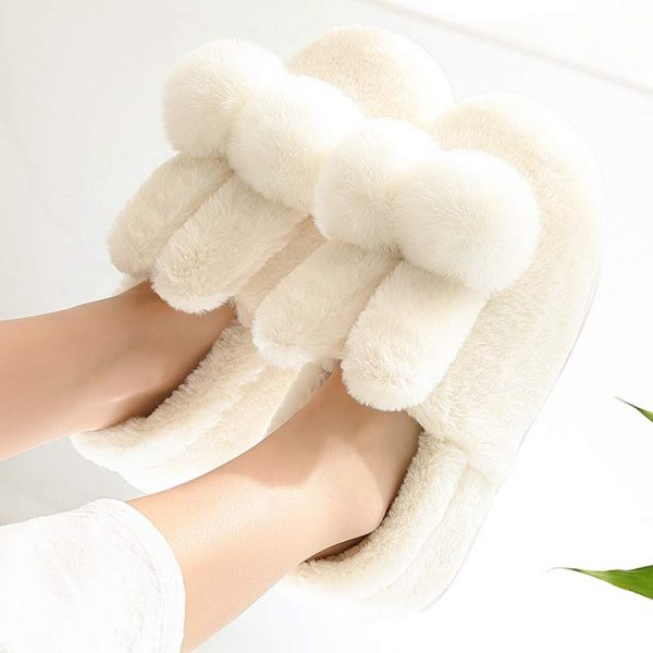 Rabbit Ears Plush Fur Pom Pom Slippers - Modakawa Modakawa