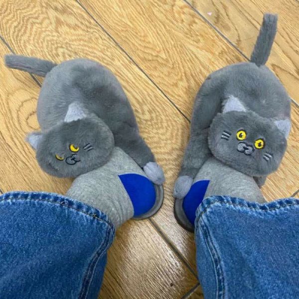 Lovely Cartoon Kitty Plush Slippers - Modakawa Modakawa