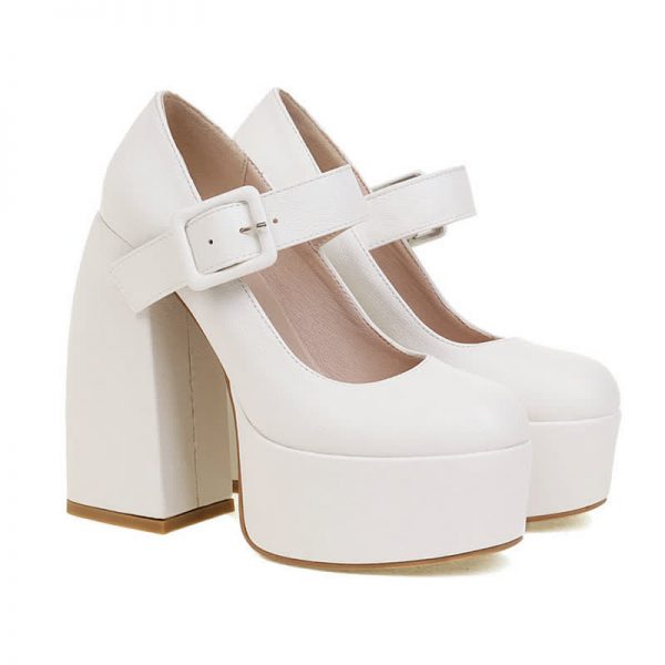 Pure ColorChunk High Heel Mary Janes Shoes - Modakawa modakawa