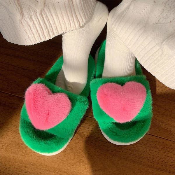 Cute Love Heart 3D Decor Plush Slippers - Modakawa Modakawa