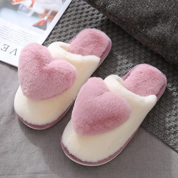 Love Heart Pattern Plush Slippers - Modakawa modakawa