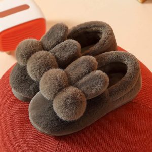 Rabbit Ears Plush Fur Pom Pom Slippers - Modakawa Modakawa