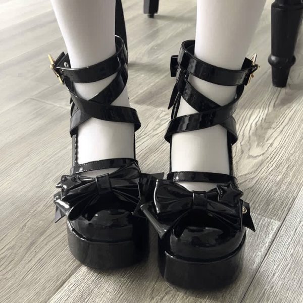 Bow Knot Star Buckle Lolita High-heeled Shoes - Modakawa modakawa