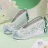 Vintage Embroidery Floral Print Pearl Trim Flats Shoes - Modakawa Modakawa