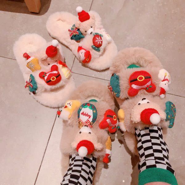 Cute Christmas Cartoon Bear Plush Slippers - Modakawa Modakawa