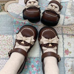 Bow Knot Button Bear Platform Lolita Shoes - Modakawa modakawa