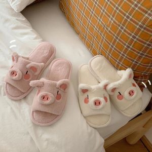 Cute Cartoon Piggy Plush Slippers - Modakawa Modakawa