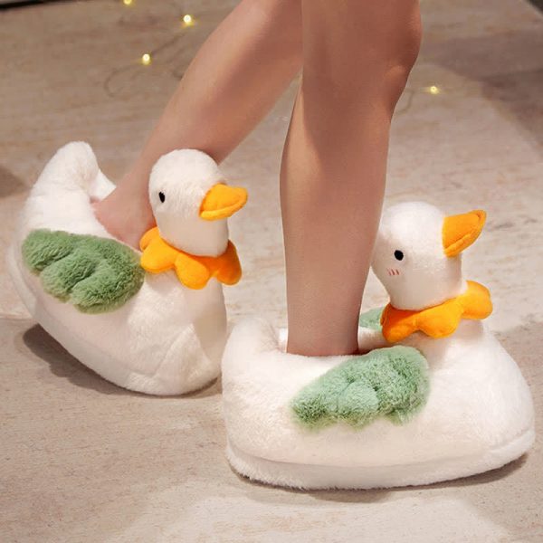 Lovely Flower Cartoon Duck Plush Slippers - Modakawa Modakawa