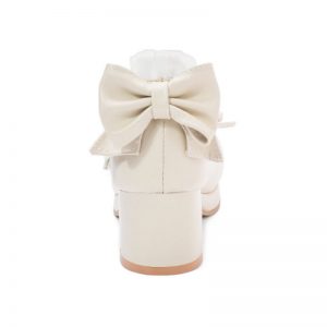 Bowknot Lace Round Toe Chunk Low Heel Mary Janes Shoes - Modakawa modakawa