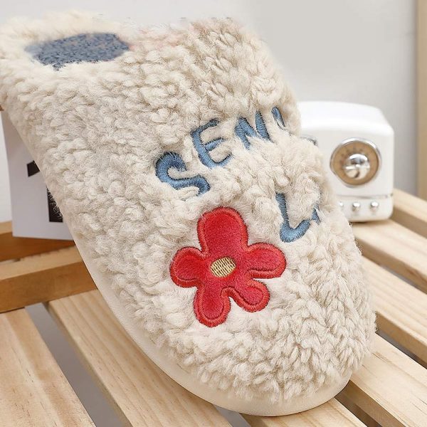 Flower Letters Plush Slippers - Modakawa Modakawa