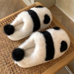 Lovely Cartoon Panda Fuzzy Ball Plush Slippers - Modakawa Modakawa