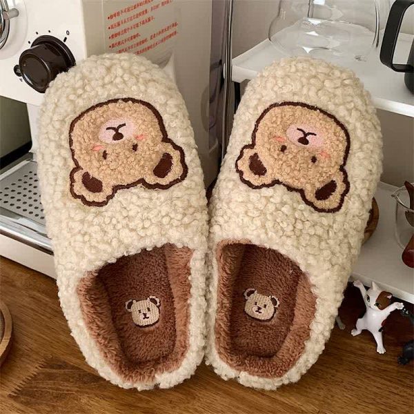 Cute Cartoon Bear Plush Slippers - Modakawa Modakawa