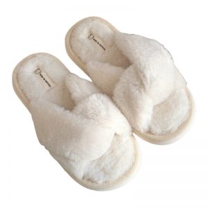 Pure Color Cross Casual Plush Slippers - Modakawa Modakawa