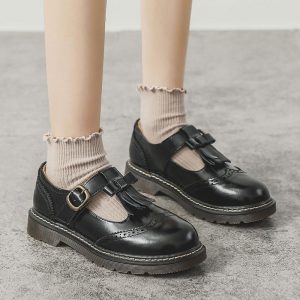 Tassel Bow Strap Buckle Platform Round Toe Lolita Mary Janes Shoes - Modakawa Modakawa