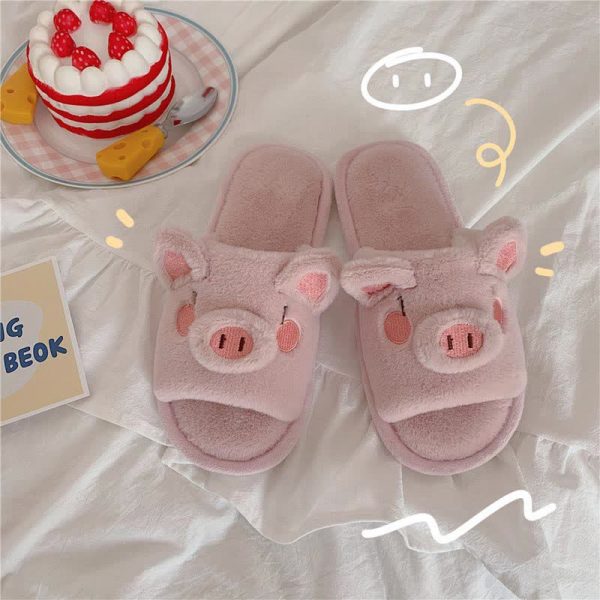 Cute Cartoon Piggy Plush Slippers - Modakawa Modakawa