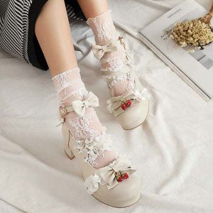 Lace Bow Lolita Kitten Heel Mary Janes Shoes - Modakawa Modakawa