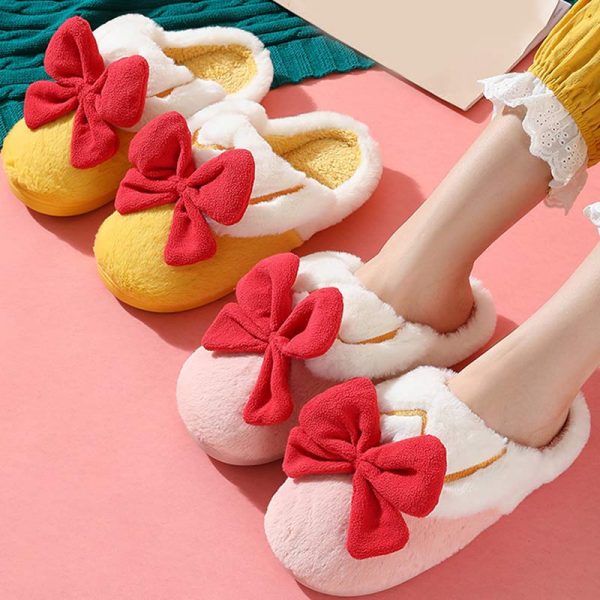 Cute Bow Knot Plush Slippers - Modakawa modakawa