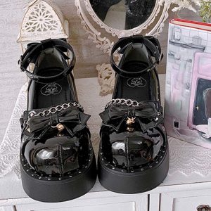 Bow Knot Chain Lolita Mary Janes Shoes - Modakawa modakawa