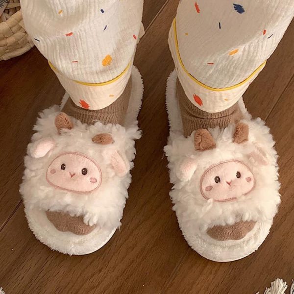 Lovely Cartoon Sheep Plush Slippers - Modakawa Modakawa