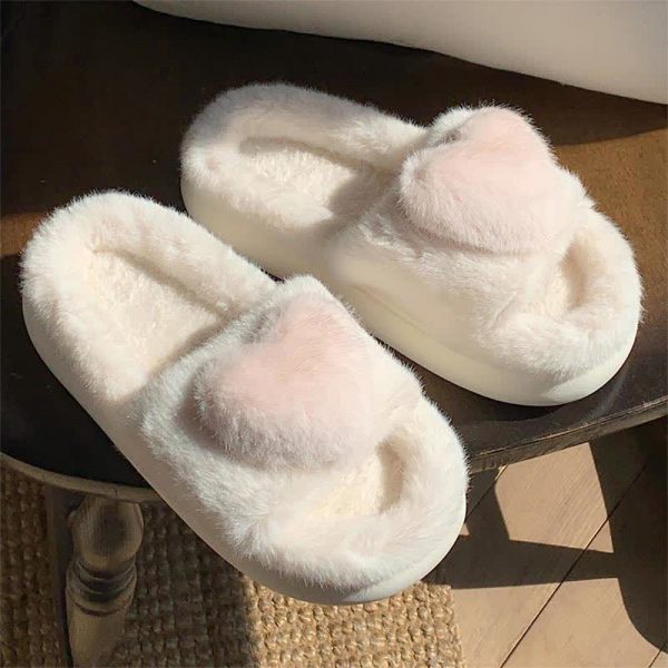 Cute Love Heart 3D Decor Plush Slippers - Modakawa Modakawa