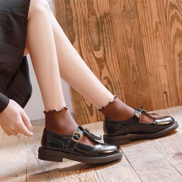 Tassel Bow Strap Buckle Platform Round Toe Lolita Mary Janes Shoes - Modakawa Modakawa