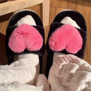 Cute Love Heart 3D Decor Plush Slippers - Modakawa Modakawa