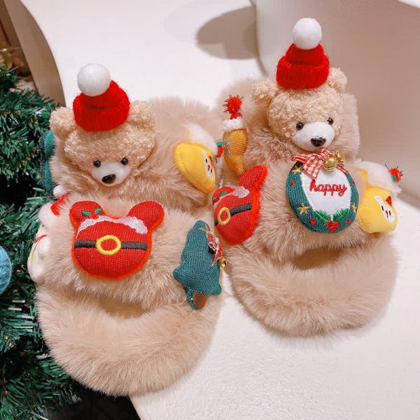 Cute Christmas Cartoon Bear Plush Slippers - Modakawa Modakawa