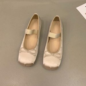 Sqaure Toe Bowknot Satin Mary Janes Flats Shoes - Modakawa modakawa