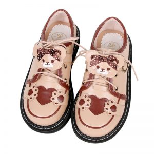 Cute Bear Lace Up Lolita Mary Janes Shoes - Modakawa Modakawa