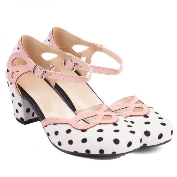 Polka Stripe Print Round Toe Chunk Heel Sandals - Modakawa modakawa