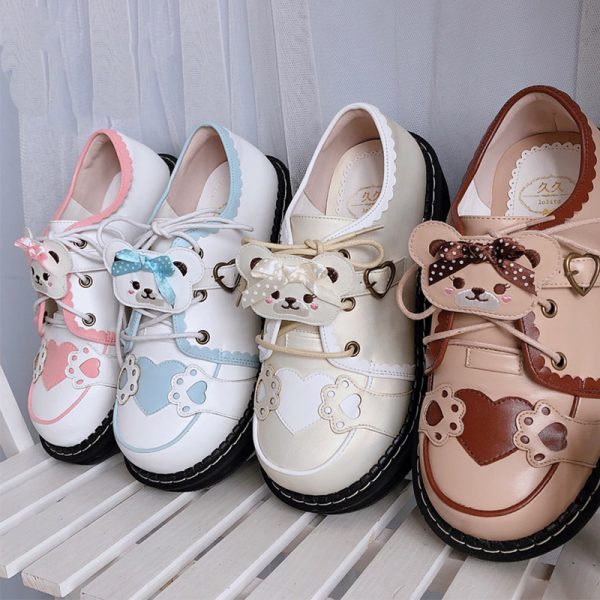 Cute Bear Lace Up Lolita Mary Janes Shoes - Modakawa Modakawa