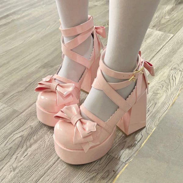 Bow Knot Star Buckle Lolita High-heeled Shoes - Modakawa modakawa